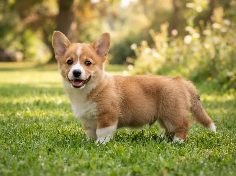 Red and white Pembroke Welsh Corgi puppy standing, for sale in Singapore