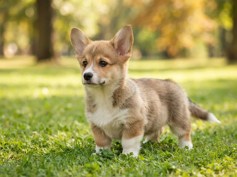 Sable and white Pembroke Welsh Corgi puppy with upright ears for sale in Singapore